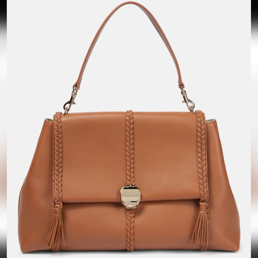 NWT$3,650 CHLOÉ Penelope Large Caramel Brown Leather Shoulder Bag - Picture 3 of 16